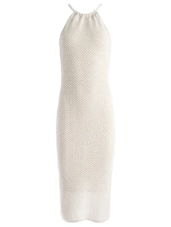 Alice and Olivia JOVI POINTELLE CORD BACK HALTER DRESS SAND*DRESSES | CLOTHING