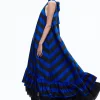 Alice and Olivia JOVIE HALTER NECK HIGH LOW MAXI DRESS SAPPHIRE/BLACK STRIPE*DRESSES | DRESSES | CLOTHING