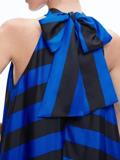 Alice and Olivia JOVIE HALTER NECK HIGH LOW MAXI DRESS SAPPHIRE/BLACK STRIPE*DRESSES | DRESSES | CLOTHING