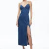 Alice and Olivia JULIETTA DENIM SLIP DRESS WITH SLIT AVERY BLUE*FEATURED SHOPS | DRESSES | CLOTHING