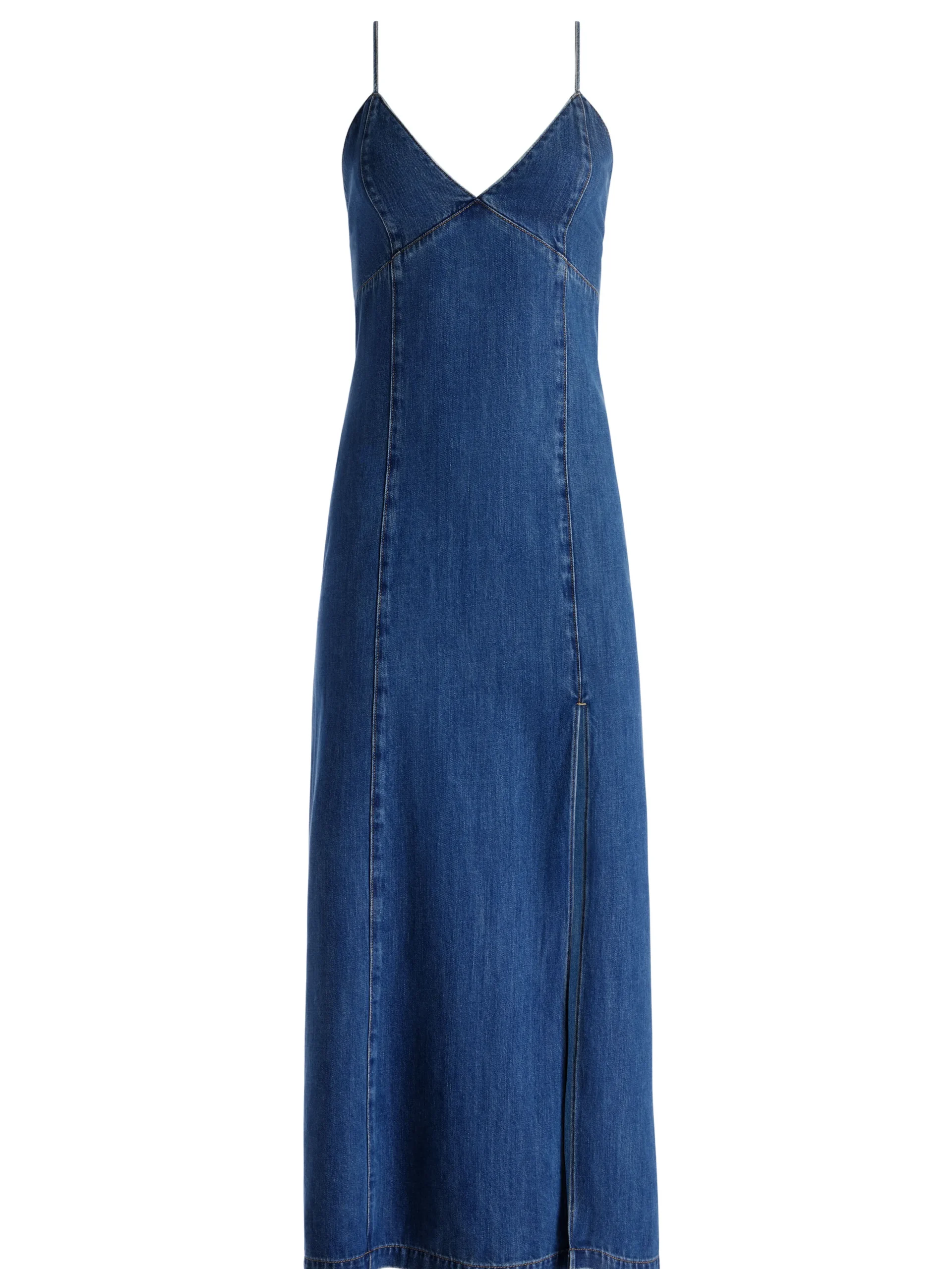 Alice and Olivia JULIETTA DENIM SLIP DRESS WITH SLIT AVERY BLUE*FEATURED SHOPS | DRESSES | CLOTHING