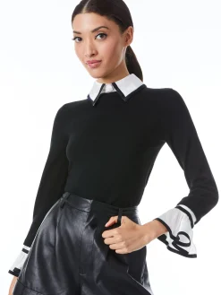 Alice and Olivia JUSTINA COMBINATION SWEATER BLACK COMBO*FEATURED SHOPS | FEATURED SHOPS | CLOTHING | CLOTHING