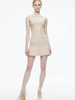 Alice and Olivia KAIDRA SQUARE NECK DROP WAIST MINI DRESS NATURAL/WHITE*DRESSES | CLOTHING