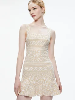 Alice and Olivia KAIDRA SQUARE NECK DROP WAIST MINI DRESS NATURAL/WHITE*DRESSES | CLOTHING