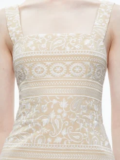 Alice and Olivia KAIDRA SQUARE NECK DROP WAIST MINI DRESS NATURAL/WHITE*DRESSES | CLOTHING