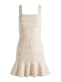 Alice and Olivia KAIDRA SQUARE NECK DROP WAIST MINI DRESS NATURAL/WHITE*DRESSES | CLOTHING