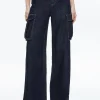 Alice and Olivia KAL BAGGY CARGO SIDE SLIT JEAN DARK RINSE*CLOTHING | CLOTHING
