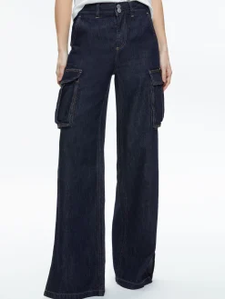 Alice and Olivia KAL BAGGY CARGO SIDE SLIT JEAN DARK RINSE*CLOTHING | CLOTHING