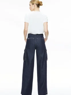 Alice and Olivia KAL BAGGY CARGO SIDE SLIT JEAN DARK RINSE*CLOTHING | CLOTHING