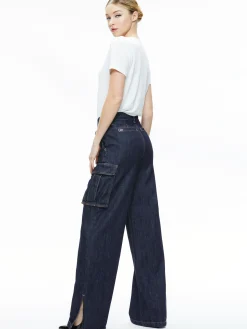 Alice and Olivia KAL BAGGY CARGO SIDE SLIT JEAN DARK RINSE*CLOTHING | CLOTHING