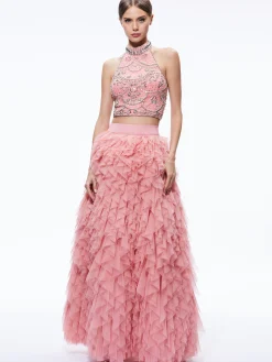 Alice and Olivia KAL RUFFLE GOWN SKIRT ROSE*CLOTHING
