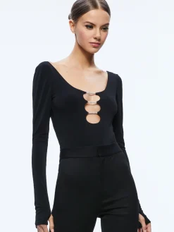 Alice and Olivia KALENA SCOOP NECK CUTOUT BODYSUIT BLACK*CLOTHING
