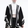 Alice and Olivia KAMALA STRIPE PONCHO BLACK/ECRU/LATTE*FEATURED SHOPS | CLOTHING