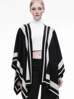 Alice and Olivia KAMALA STRIPE PONCHO BLACK/ECRU/LATTE*FEATURED SHOPS | CLOTHING