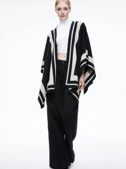 Alice and Olivia KAMALA STRIPE PONCHO BLACK/ECRU/LATTE*FEATURED SHOPS | CLOTHING