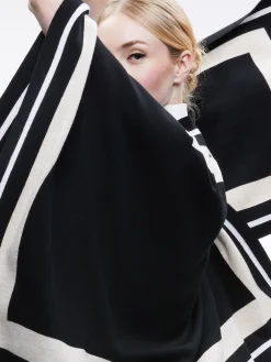 Alice and Olivia KAMALA STRIPE PONCHO BLACK/ECRU/LATTE*FEATURED SHOPS | CLOTHING