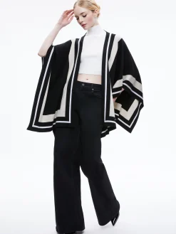 Alice and Olivia KAMALA STRIPE PONCHO BLACK/ECRU/LATTE*FEATURED SHOPS | CLOTHING