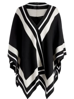 Alice and Olivia KAMALA STRIPE PONCHO BLACK/ECRU/LATTE*FEATURED SHOPS | CLOTHING