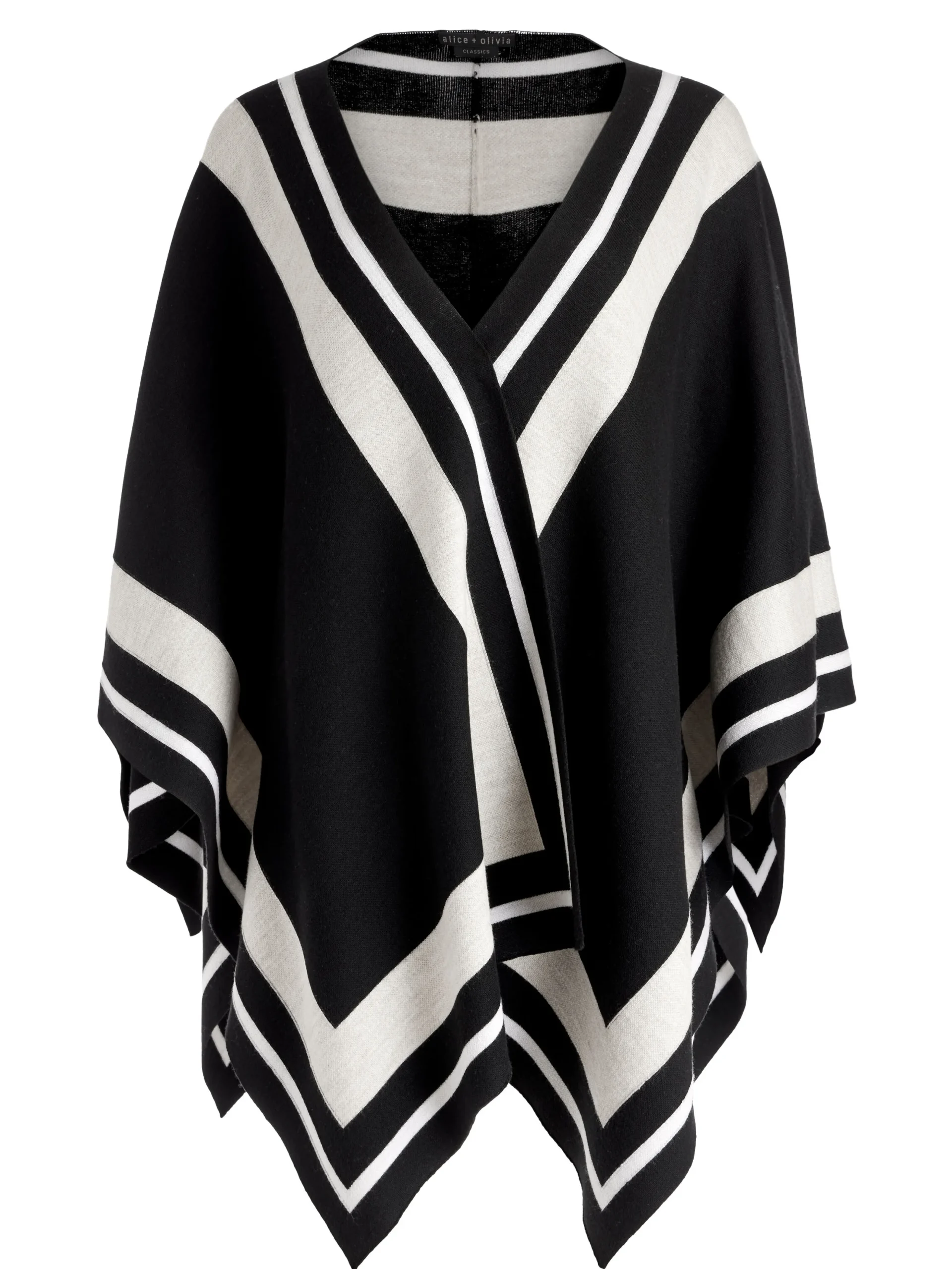 Alice and Olivia KAMALA STRIPE PONCHO BLACK/ECRU/LATTE*FEATURED SHOPS | CLOTHING