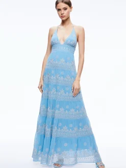 Alice and Olivia KAROLINA EMBROIDERED HALTER NECK MAXI DRESS *DRESSES | DRESSES | CLOTHING