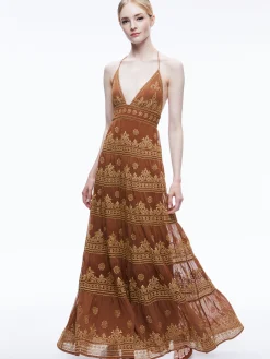 Alice and Olivia KAROLINA EMBROIDERED HALTER NECK MAXI DRESS *DRESSES | DRESSES | CLOTHING