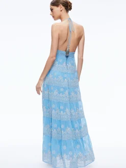 Alice and Olivia KAROLINA EMBROIDERED HALTER NECK MAXI DRESS *DRESSES | DRESSES | CLOTHING