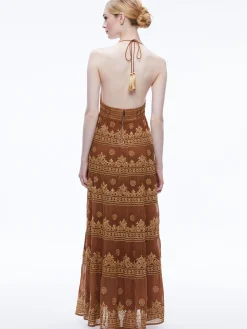 Alice and Olivia KAROLINA EMBROIDERED HALTER NECK MAXI DRESS *DRESSES | DRESSES | CLOTHING