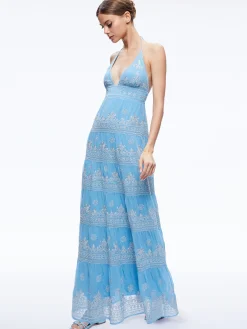Alice and Olivia KAROLINA EMBROIDERED HALTER NECK MAXI DRESS *DRESSES | DRESSES | CLOTHING