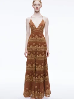 Alice and Olivia KAROLINA EMBROIDERED HALTER NECK MAXI DRESS *DRESSES | DRESSES | CLOTHING