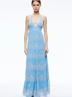 Alice and Olivia KAROLINA EMBROIDERED HALTER NECK MAXI DRESS *DRESSES | DRESSES | CLOTHING