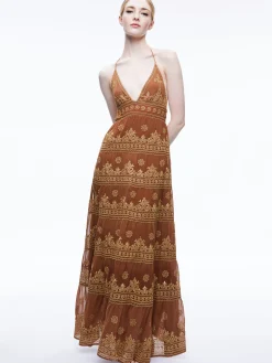 Alice and Olivia KAROLINA EMBROIDERED HALTER NECK MAXI DRESS *DRESSES | DRESSES | CLOTHING