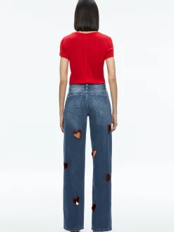 Alice and Olivia KARRIE EMBROIDERED HEART CUTOUT JEAN TRUE BLUES DARK*FEATURED SHOPS | FEATURED SHOPS | FEATURED SHOPS | CLOTHING | CLOTHING