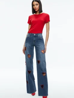 Alice and Olivia KARRIE EMBROIDERED HEART CUTOUT JEAN TRUE BLUES DARK*FEATURED SHOPS | FEATURED SHOPS | FEATURED SHOPS | CLOTHING | CLOTHING
