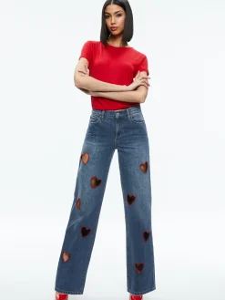 Alice and Olivia KARRIE EMBROIDERED HEART CUTOUT JEAN TRUE BLUES DARK*FEATURED SHOPS | FEATURED SHOPS | FEATURED SHOPS | CLOTHING | CLOTHING