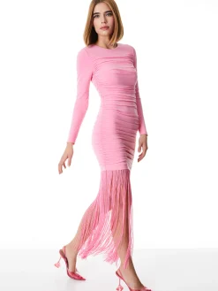 Alice and Olivia KATHERINA LONG SLEEVE DRESS WITH FRINGE PRIMROSE*DRESSES | DRESSES | CLOTHING