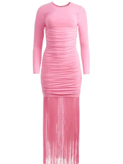 Alice and Olivia KATHERINA LONG SLEEVE DRESS WITH FRINGE PRIMROSE*DRESSES | DRESSES | CLOTHING