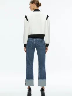 Alice and Olivia KERI COMBINATION VEGAN LEATHER VARSITY JACKET OFF WHITE/BLACK*FEATURED SHOPS | CLOTHING