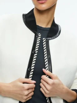 Alice and Olivia KERI COMBINATION VEGAN LEATHER VARSITY JACKET OFF WHITE/BLACK*FEATURED SHOPS | CLOTHING