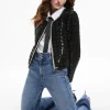 Alice and Olivia KIDMAN SEQUIN TWEED JACKET BLACK*CLOTHING