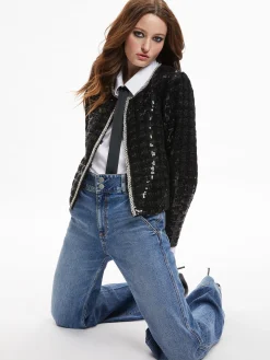 Alice and Olivia KIDMAN SEQUIN TWEED JACKET BLACK*CLOTHING