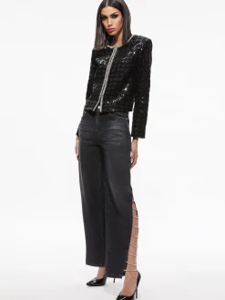 Alice and Olivia KIDMAN SEQUIN TWEED JACKET BLACK*CLOTHING