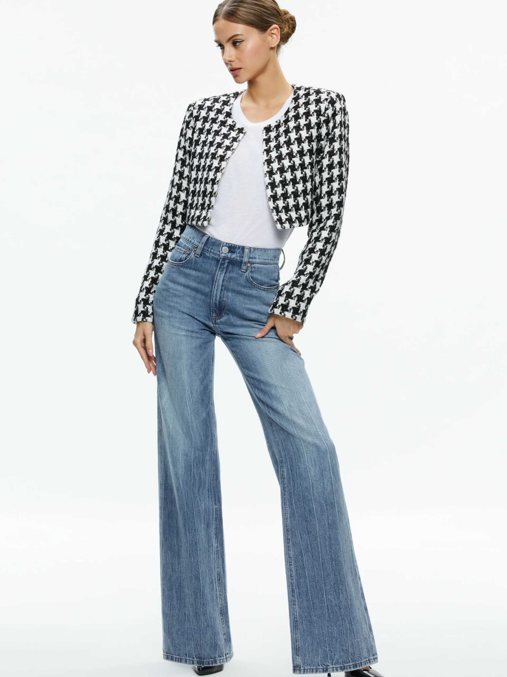 Alice and Olivia KIDMAN TWO-FER TWEED JACKET BLACK/OFF WHITE*FEATURED SHOPS | CLOTHING