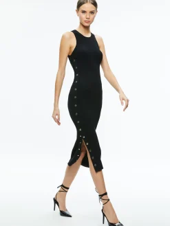 Alice and Olivia LALITA SIDE SNAP MIDI DRESS BLACK*FEATURED SHOPS | FEATURED SHOPS | DRESSES | CLOTHING