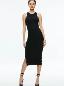 Alice and Olivia LALITA SIDE SNAP MIDI DRESS BLACK*FEATURED SHOPS | FEATURED SHOPS | DRESSES | CLOTHING