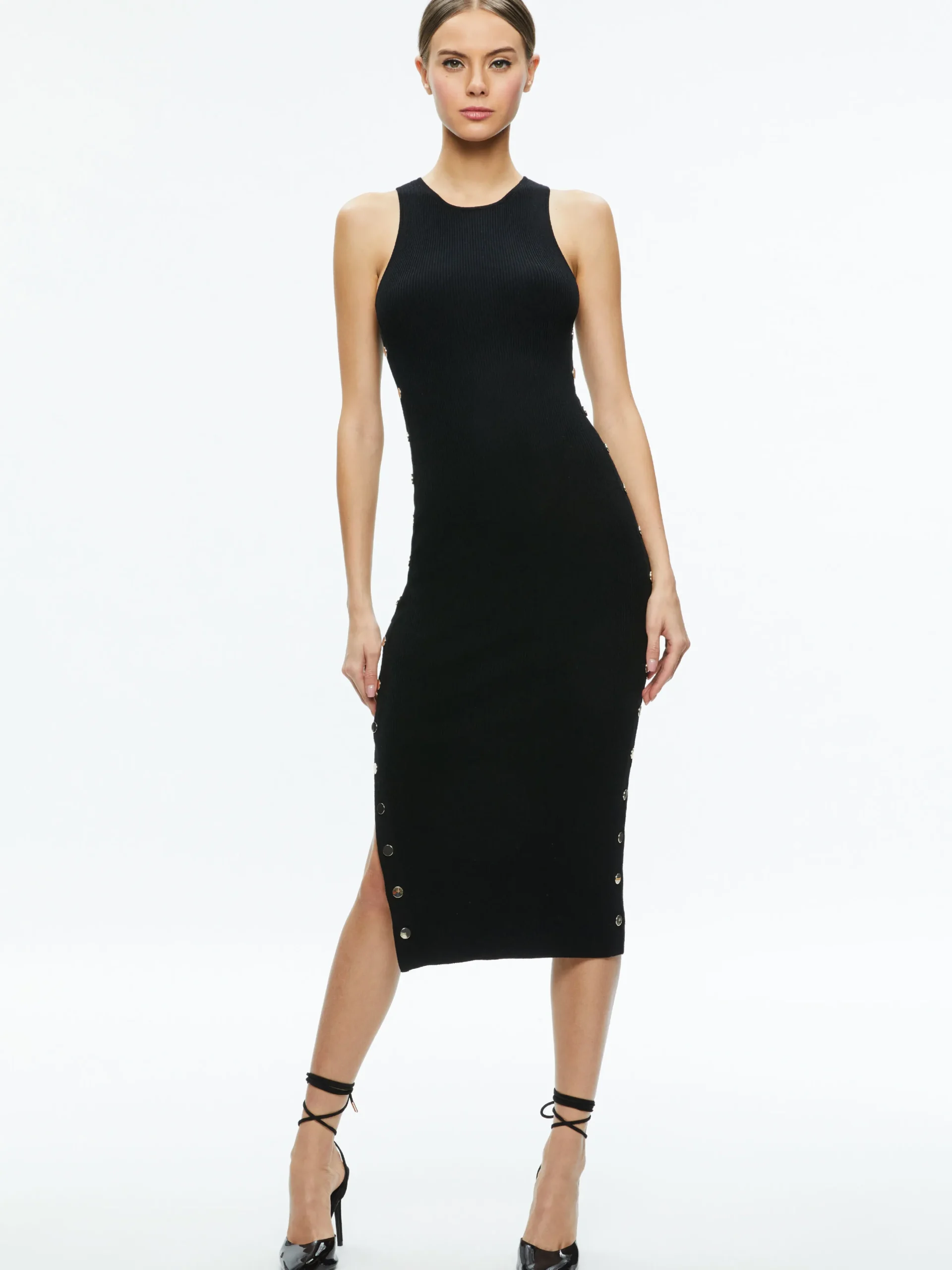 Alice and Olivia LALITA SIDE SNAP MIDI DRESS BLACK*FEATURED SHOPS | FEATURED SHOPS | DRESSES | CLOTHING