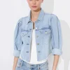 Alice and Olivia LANA PUFF SLEEVE DENIM JACKET WITH RAW HEM *FEATURED SHOPS | CLOTHING