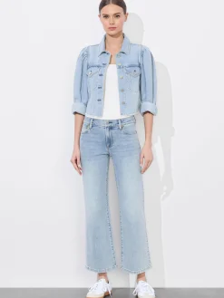 Alice and Olivia LANA PUFF SLEEVE DENIM JACKET WITH RAW HEM *FEATURED SHOPS | CLOTHING