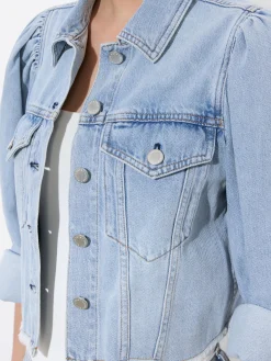 Alice and Olivia LANA PUFF SLEEVE DENIM JACKET WITH RAW HEM *FEATURED SHOPS | CLOTHING