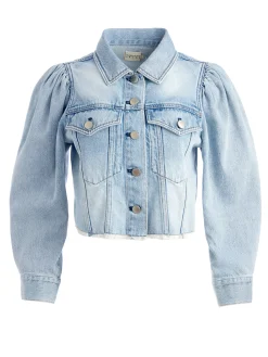 Alice and Olivia LANA PUFF SLEEVE DENIM JACKET WITH RAW HEM *FEATURED SHOPS | CLOTHING