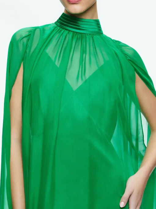 alice and olivia green cape dress ZENON CAPE MINI DRESS in FOREST GREEN